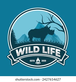 Wild Life Rhino Rhinoceros Silhouette Nature Emblem Badge Colorful
