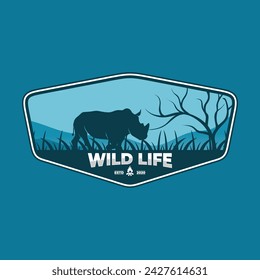 Wild Life Rhino Rhinoceros Silhouette Nature Emblem Badge Colorful