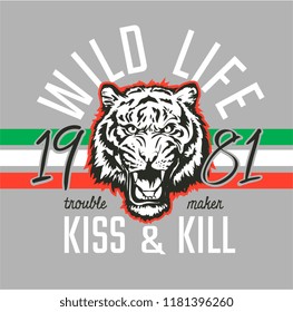 wild life slogan with tiger graphic illustration