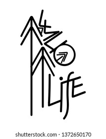Wild Life. Sticker on the glass. Minimalistic inscription for a poster, card, cutting plotter. Vector illustration quote about travel, tourism. Pine or spruce. Camping. Line logo.