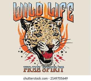 Wild life vector print design. Leopard face artwork for posters, stickers, background and others. Wild cat illustration. - Shutterstock ID 2149705649