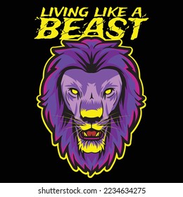 Wild life vector print design. Lion face artwork for posters, stickers, background and others. Vector illustration, graphic of a shirt, sticker, logo, mascot.