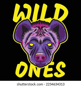 Wild life vector print design. Hyena face artwork for posters, stickers, background and others. Vector illustration, graphic of a shirt, sticker, logo, mascot.