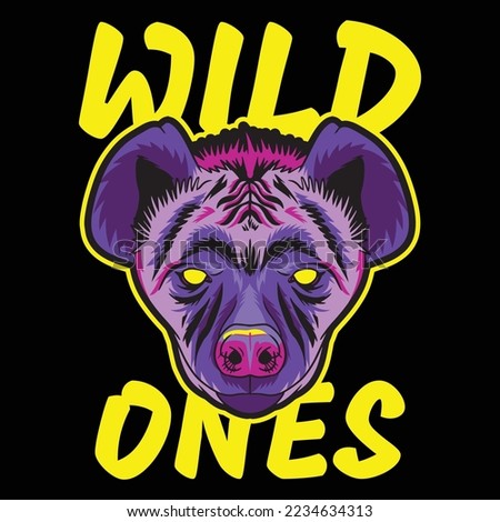 Wild life vector print design. Hyena face artwork for posters, stickers, background and others. Vector illustration, graphic of a shirt, sticker, logo, mascot.