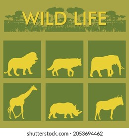 Wild Life - vector type, silhouette from side view.