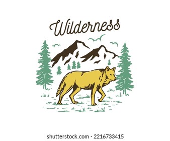 Wild life wolf and mountain ilustration vector