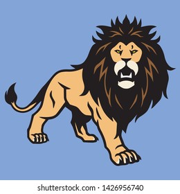 Wild Lion Cartoon Mascot Standing. Vector Illustration