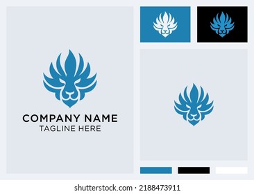 Wild Lion with Flame on his Head, Vector logo template