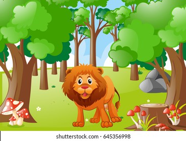 León silvestre en la ilustración forestal