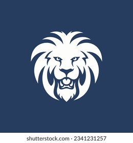 Wild lion head powerful predator mascot white silhouette strong carnivorous animal logo vector flat illustration. Leo with mane portrait wildlife dangerous character muzzle minimalist icon zoo hunting