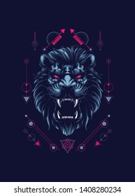 wild lion head with sacred geometry pattern