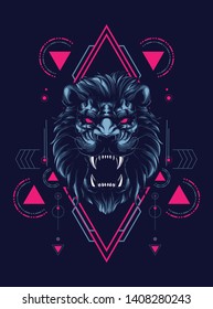 wild lion head with sacred geometry pattern