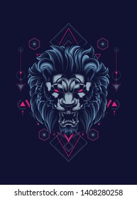 wild lion head with sacred geometry pattern