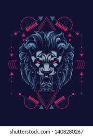 wild lion head with sacred geometry pattern
