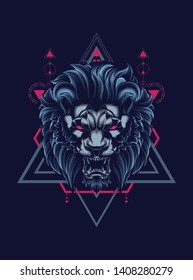 wild lion head with sacred geometry pattern