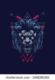 wild lion head with sacred geometry pattern