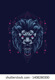 wild lion head with sacred geometry pattern
