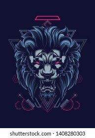 wild lion head with sacred geometry pattern