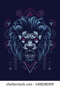 wild lion head with sacred geometry pattern