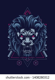 wild lion head with sacred geometry pattern