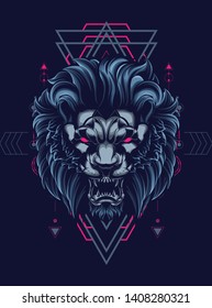 wild lion head with sacred geometry pattern