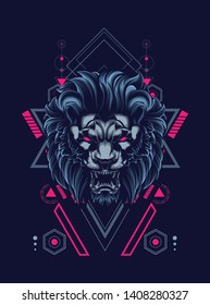 wild lion head with sacred geometry pattern