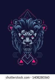 wild lion head with sacred geometry pattern