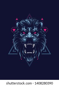 wild lion head with sacred geometry pattern
