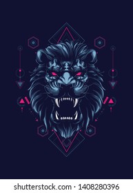 wild lion head with sacred geometry pattern