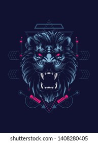 wild lion head with sacred geometry pattern