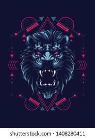 wild lion head with sacred geometry pattern