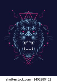 wild lion head with sacred geometry pattern