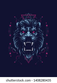 wild lion head with sacred geometry pattern