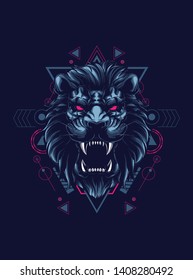 wild lion head with sacred geometry pattern