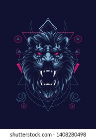 wild lion head with sacred geometry pattern