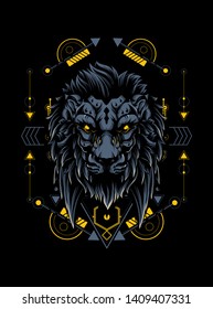 The wild lion head with sacred geometry pattern