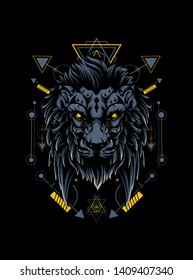 The wild lion head with sacred geometry pattern