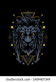 The wild lion head with sacred geometry pattern
