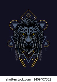 The wild lion head with sacred geometry pattern