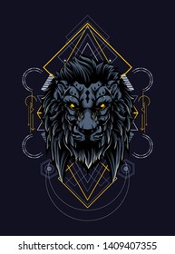 The wild lion head with sacred geometry pattern