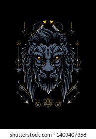 The wild lion head with sacred geometry pattern
