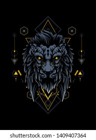 The wild lion head with sacred geometry pattern