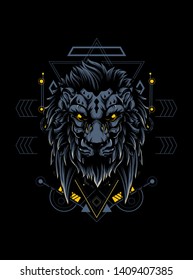 The wild lion head with sacred geometry pattern