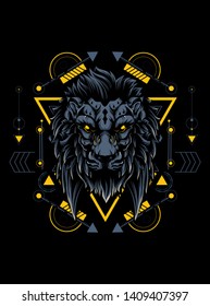 The wild lion head with sacred geometry pattern