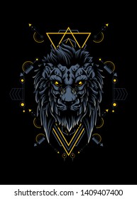 The wild lion head with sacred geometry pattern