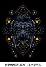 The wild lion head with sacred geometry pattern