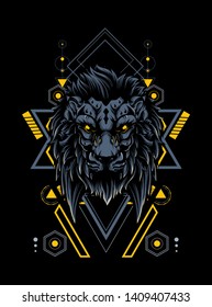 The wild lion head with sacred geometry pattern