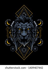 The wild lion head with sacred geometry pattern