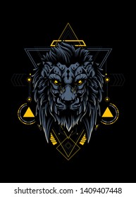 The wild lion head with sacred geometry pattern