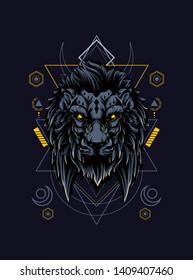 The wild lion head with sacred geometry pattern